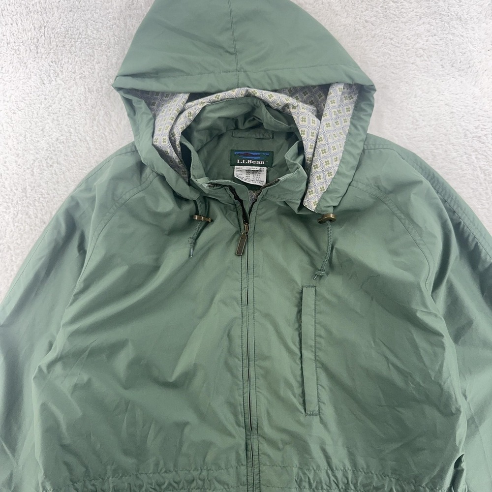 LL Bean Hooded Windbreaker Jacket Womens Medium Sage Green‎ Lightweight Lined